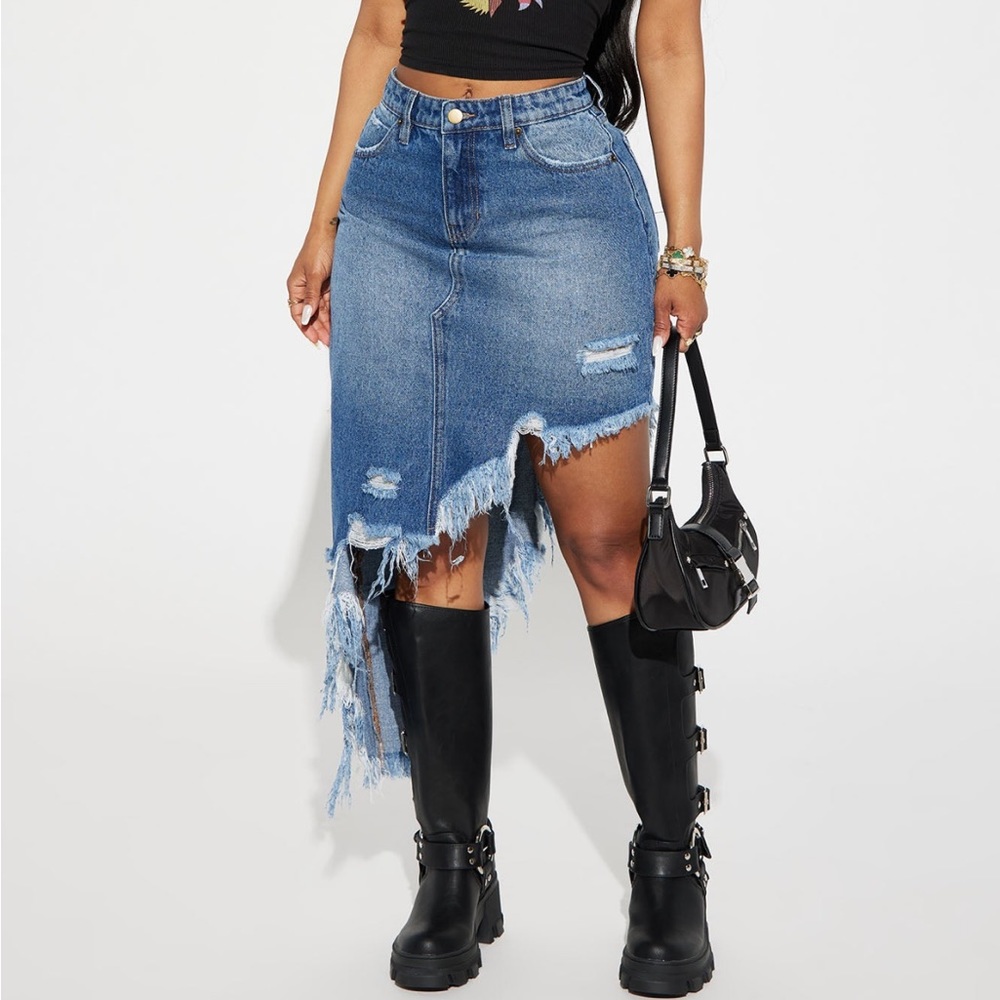 Fashion Nova Let It Ride Distressed Midi Skirt